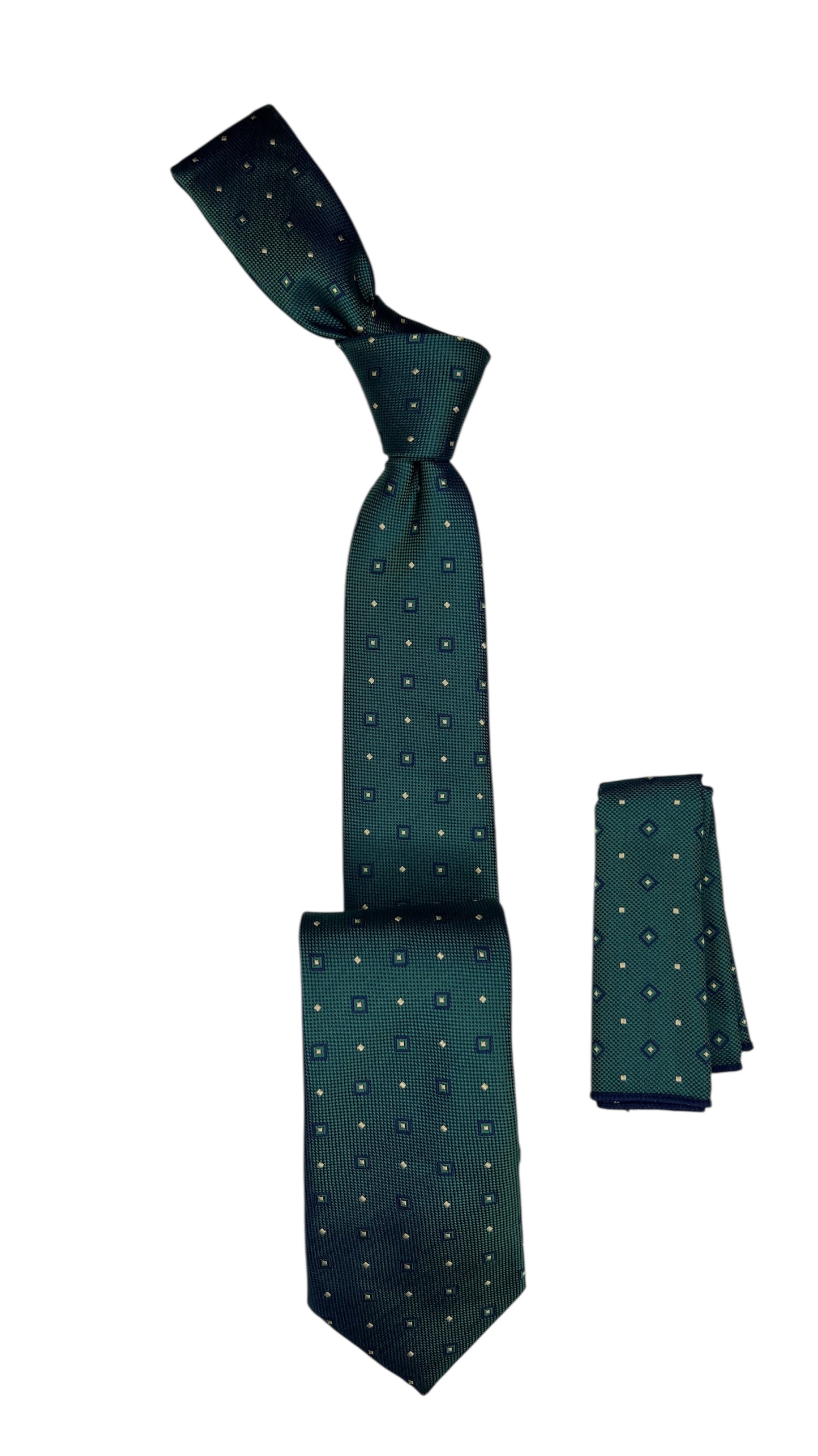 Jacquard Woven Tie with handkerchief 7cm olive