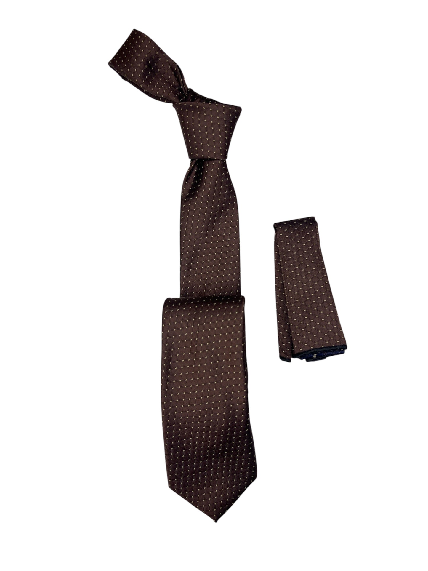 Jacquard Woven Tie with handkerchief 7cm brown