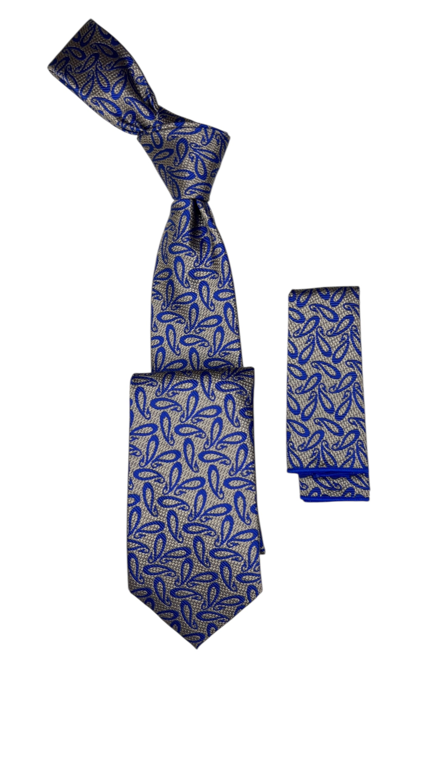 Jacquard Woven Tie with handkerchief 8cm Blue