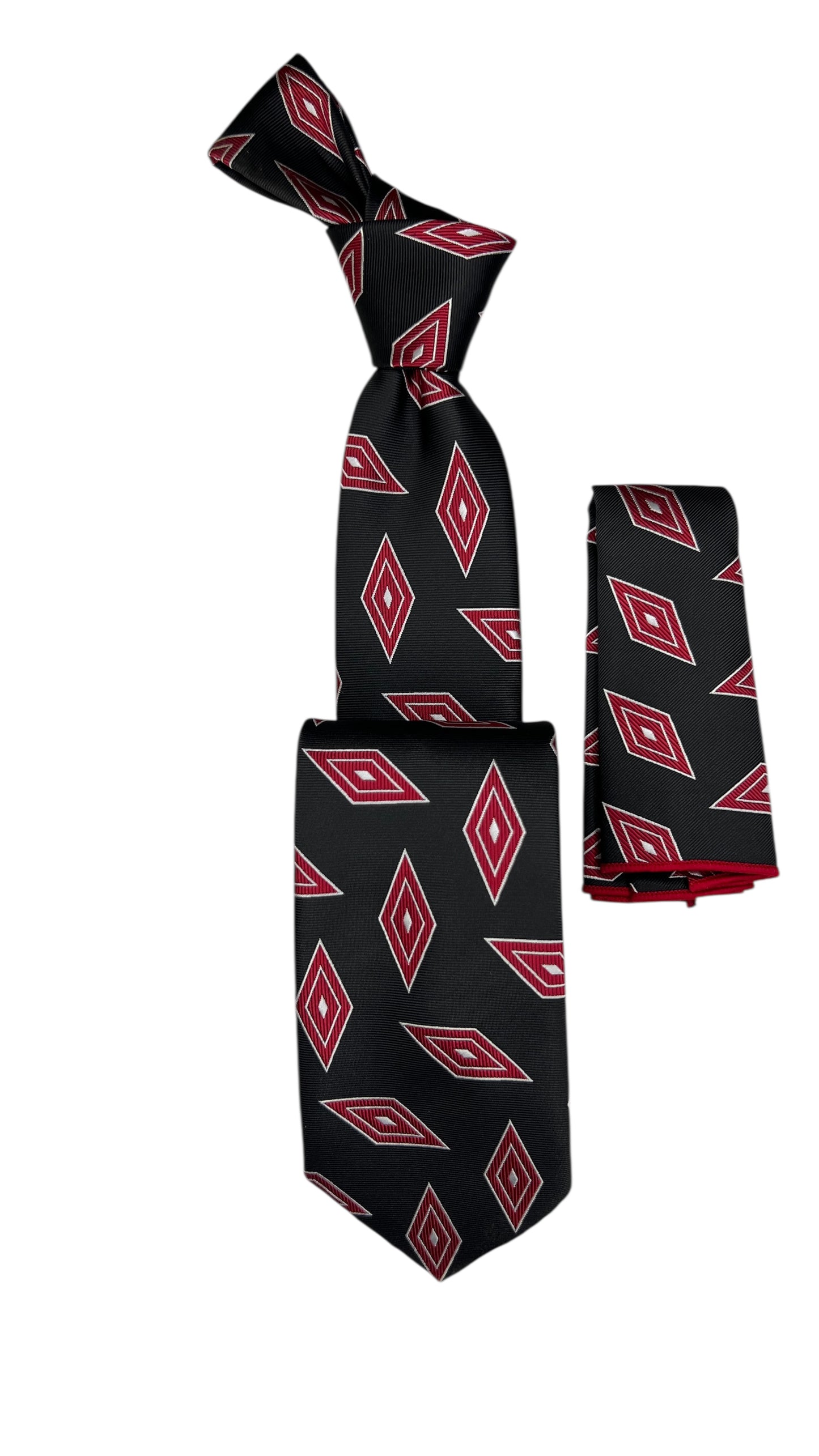 Jacquard Woven Tie with handkerchief 8cm Black