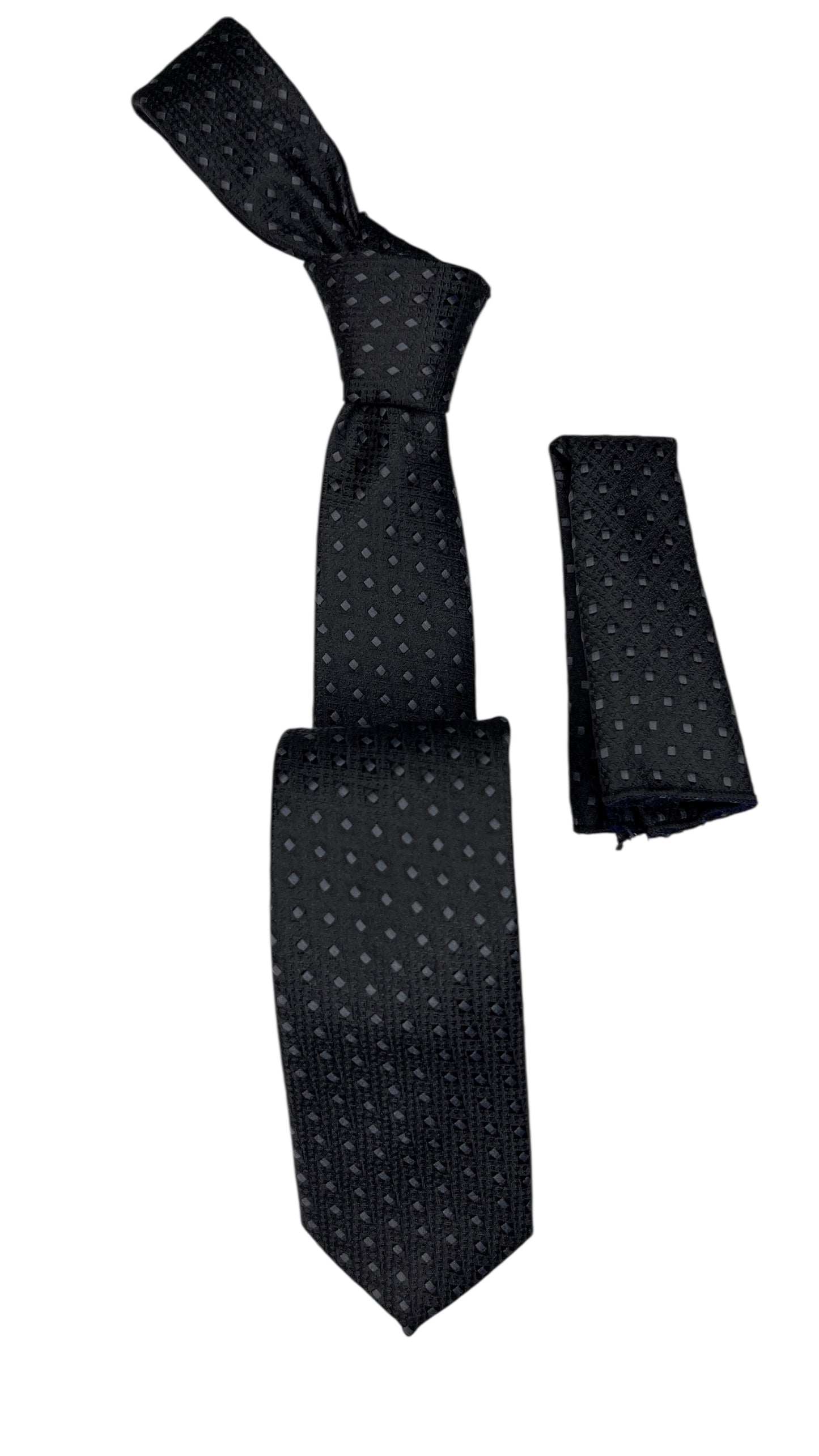 Jacquard Woven Tie with handkerchief 7cm black