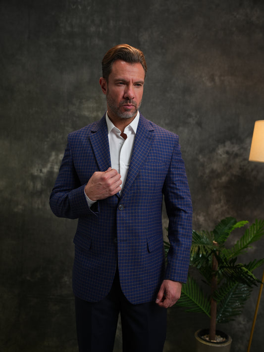 بليزر كارو بقصّة عادية باللون الأزرق