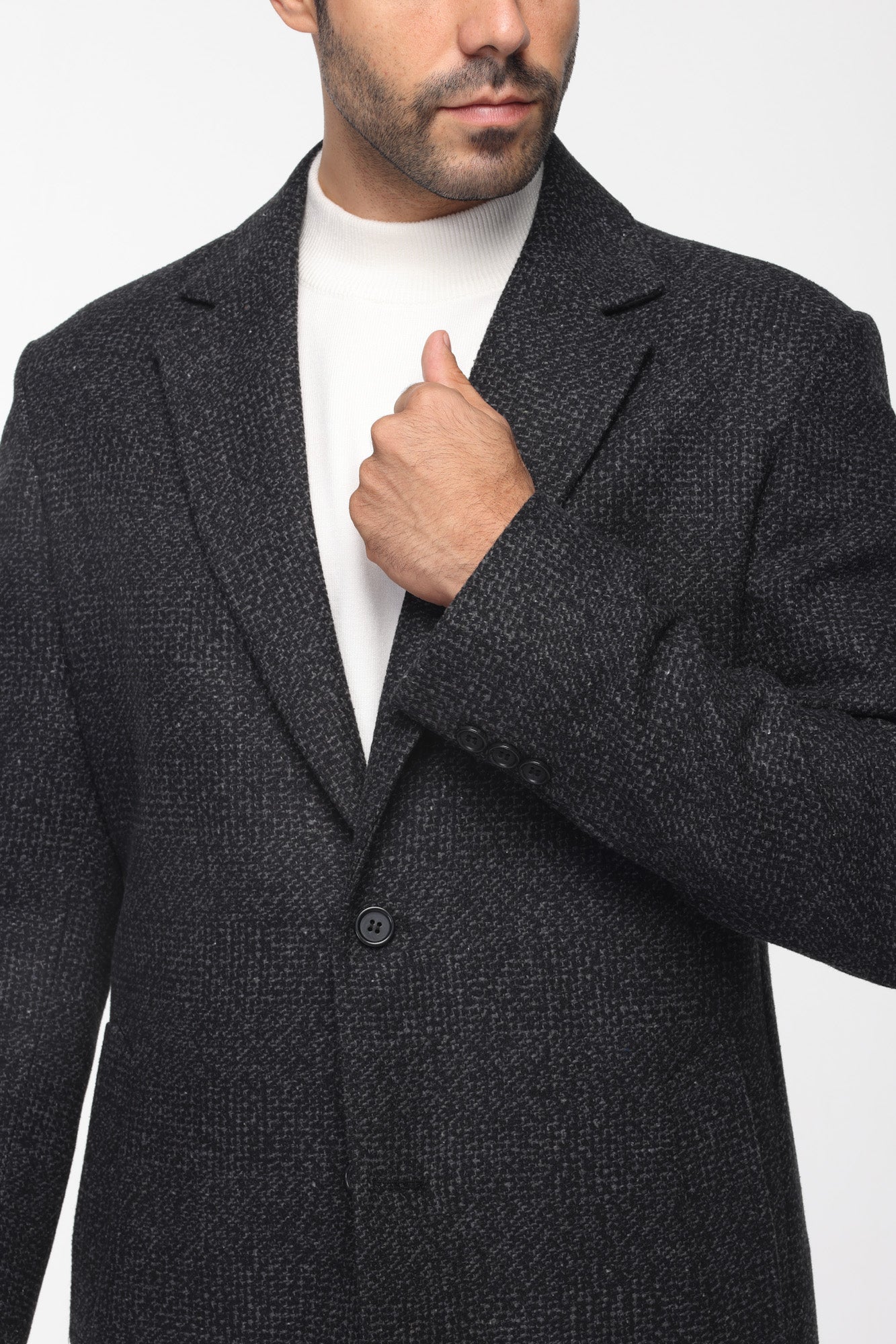 Regular fit Caro Half Coat In Black