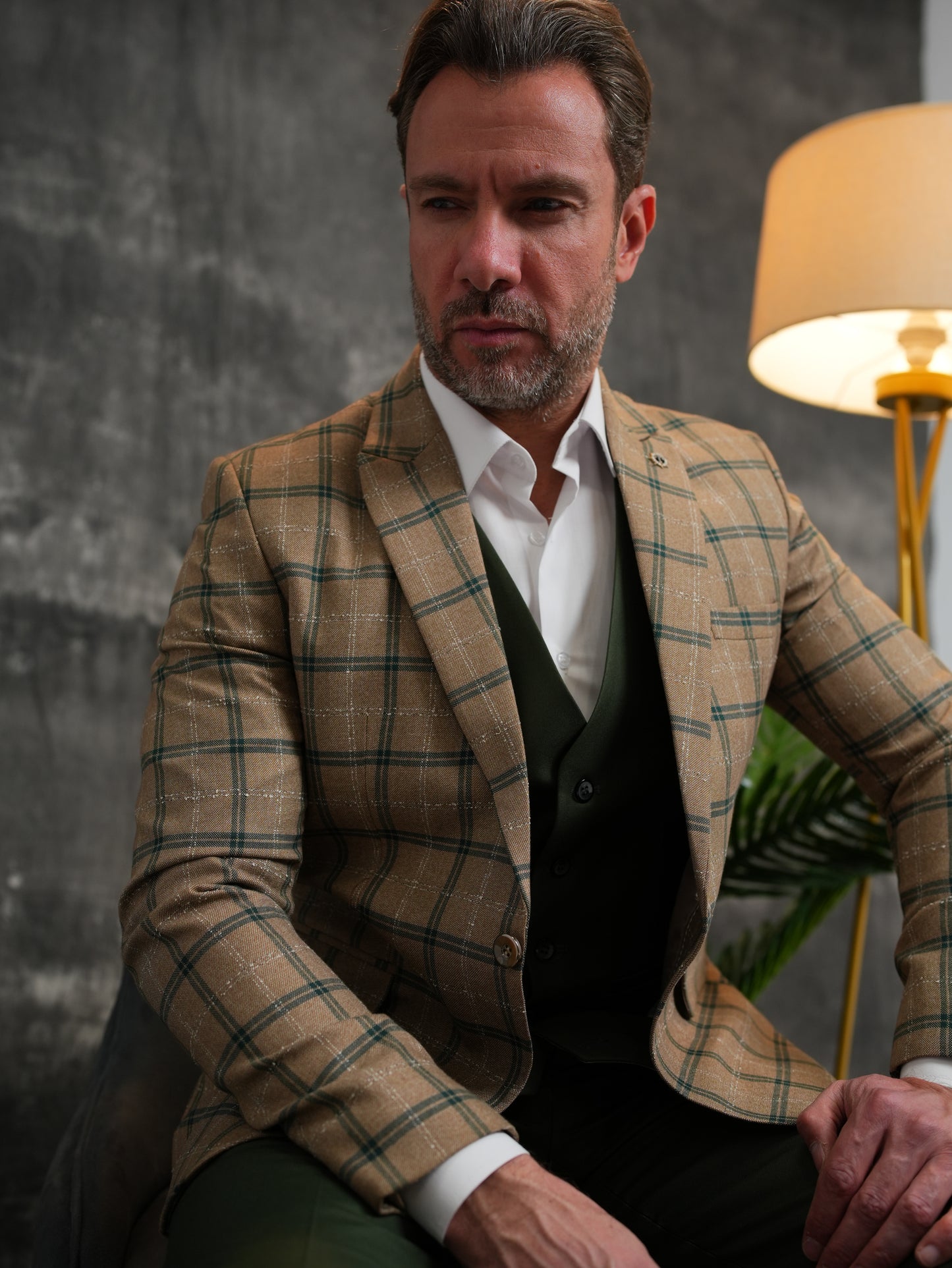 Slim fit Caro suit in Beige