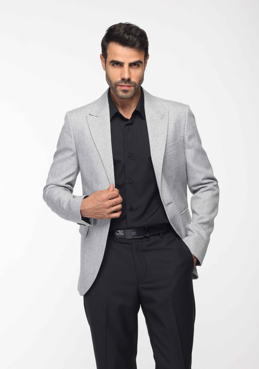 بليزر بقصّة Slim Fit باللون الرمادي الفاتح