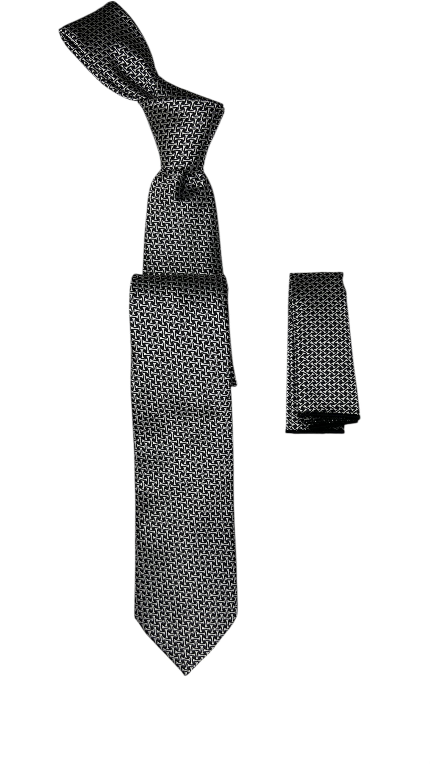 Jacquard Woven Tie with handkerchief 7cm black
