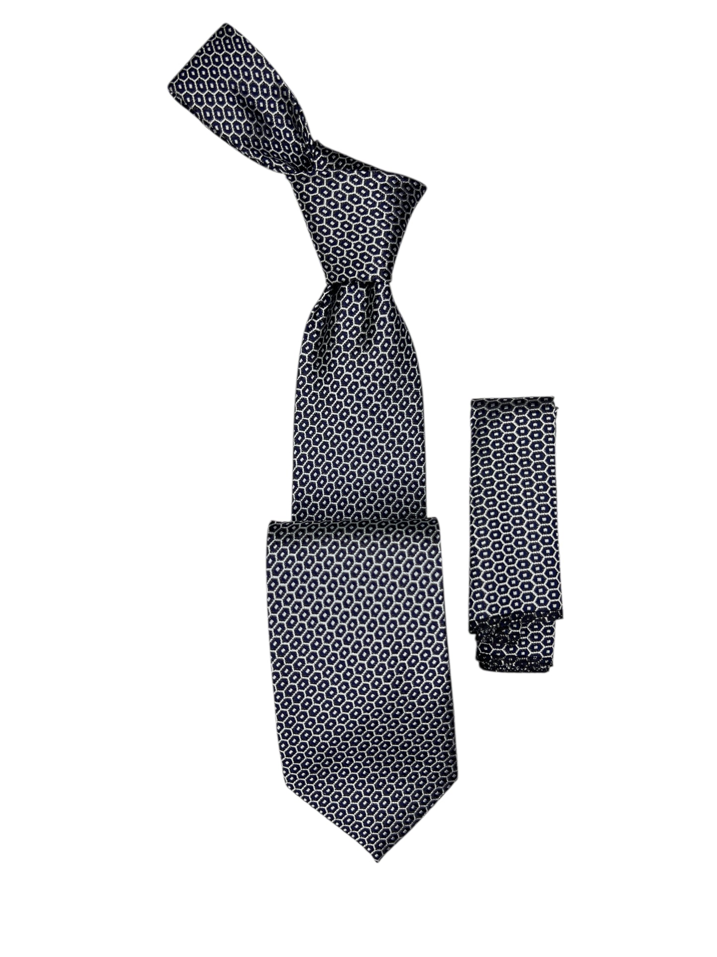dotted Woven Tie with handkerchief 8cm Black