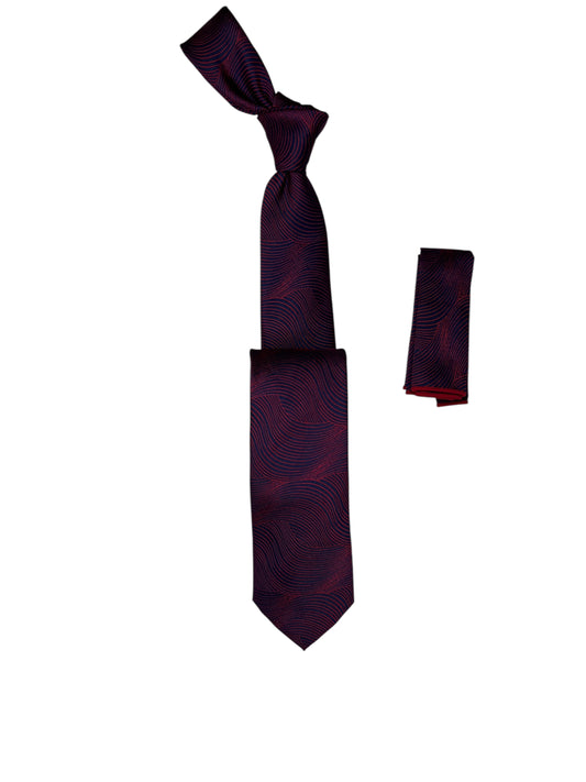 Jacquard Woven Tie with handkerchief 7cm burgundy