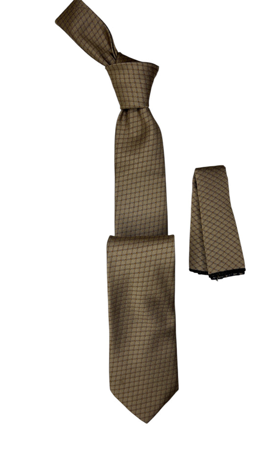 Jacquard Woven Tie with handkerchief 7cm beige