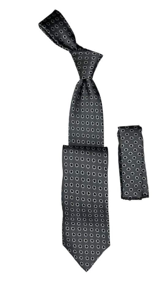 dotted Tie with handkerchief 8cm grey