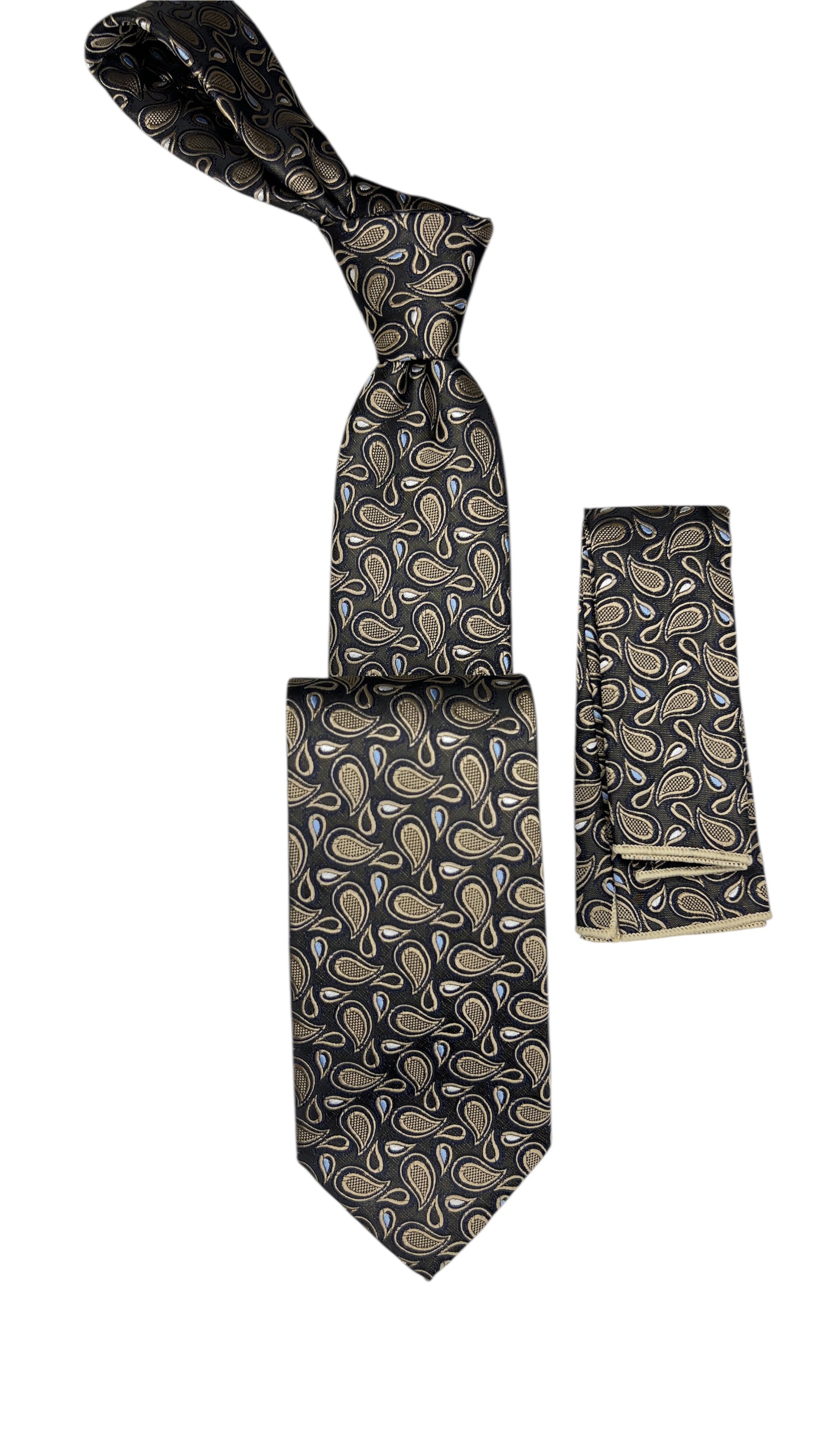 Jacquard Woven Tie with handkerchief 8cm Black