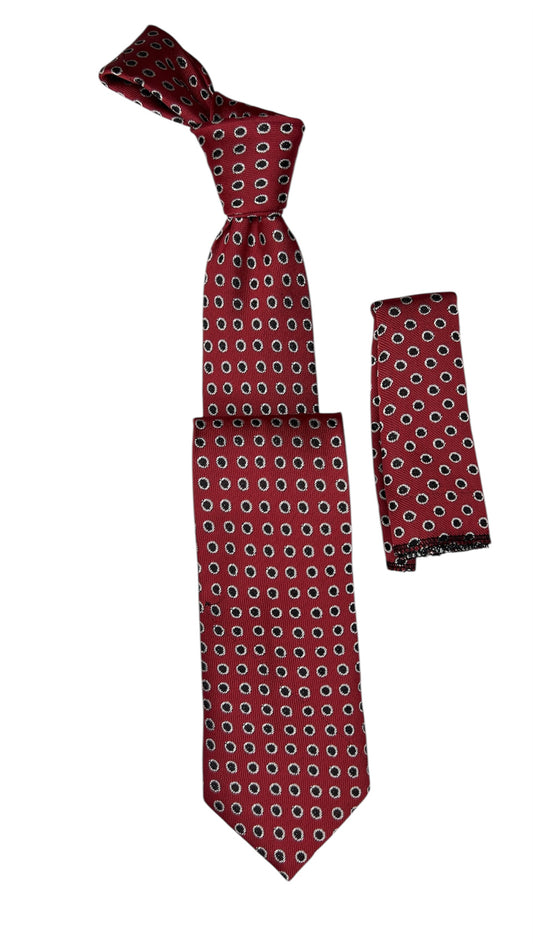 Jacquard Woven Tie with handkerchief 8cm Red