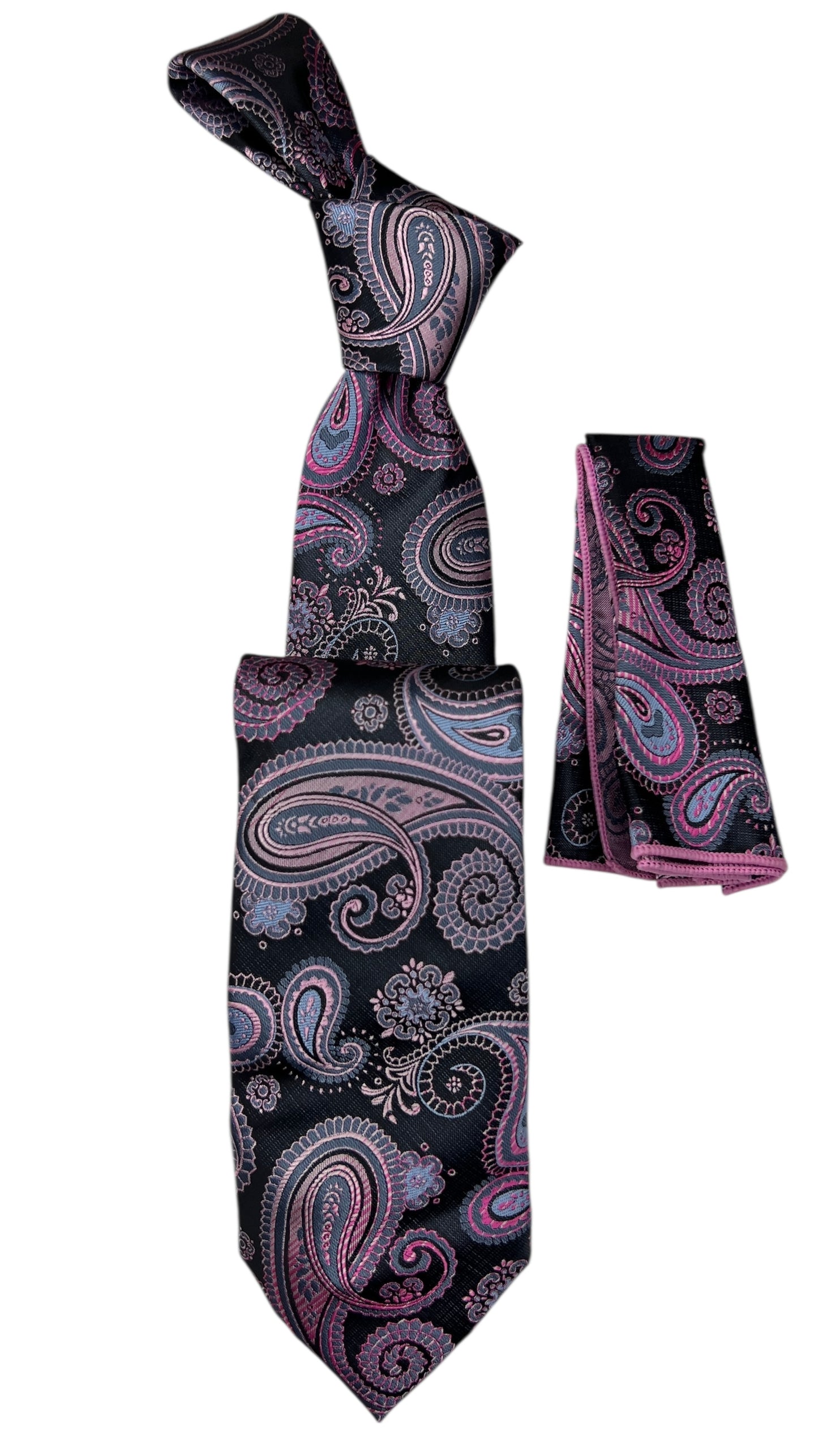 Jacquard Woven Tie with handkerchief 8cm black