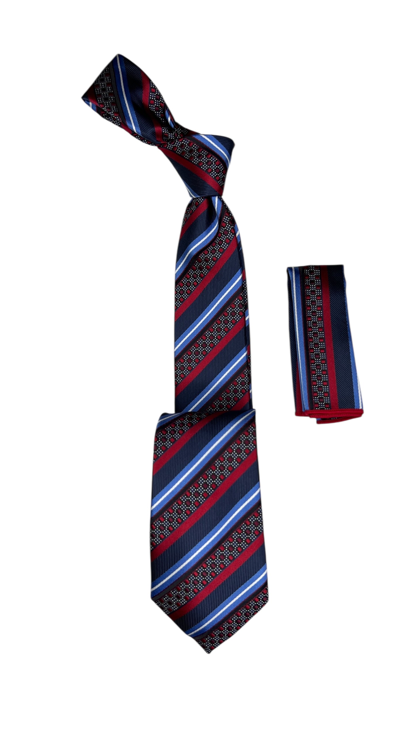 Jacquard Woven Tie with handkerchief 7cm navy