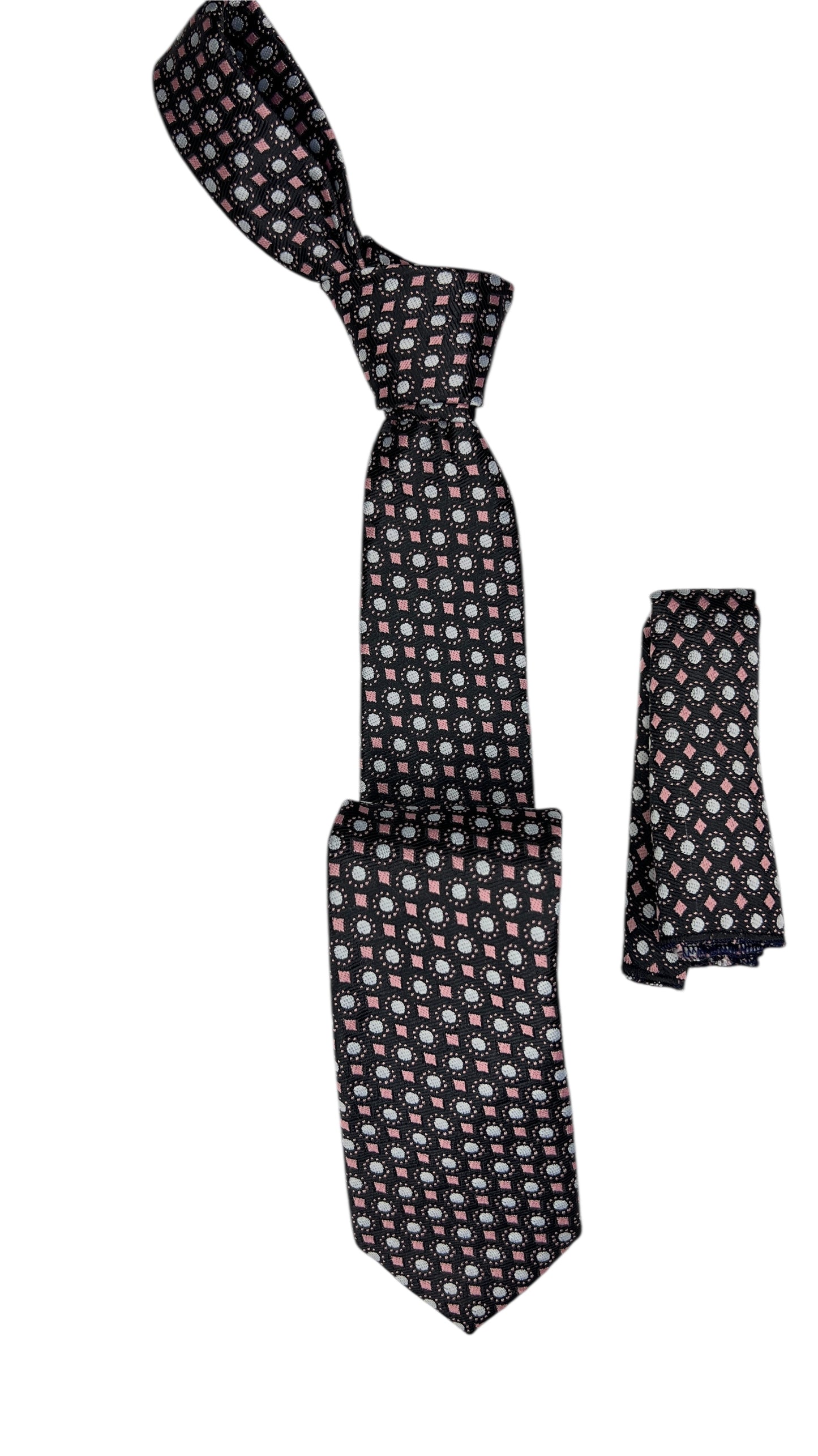Jacquard Woven Tie with handkerchief 7cm black