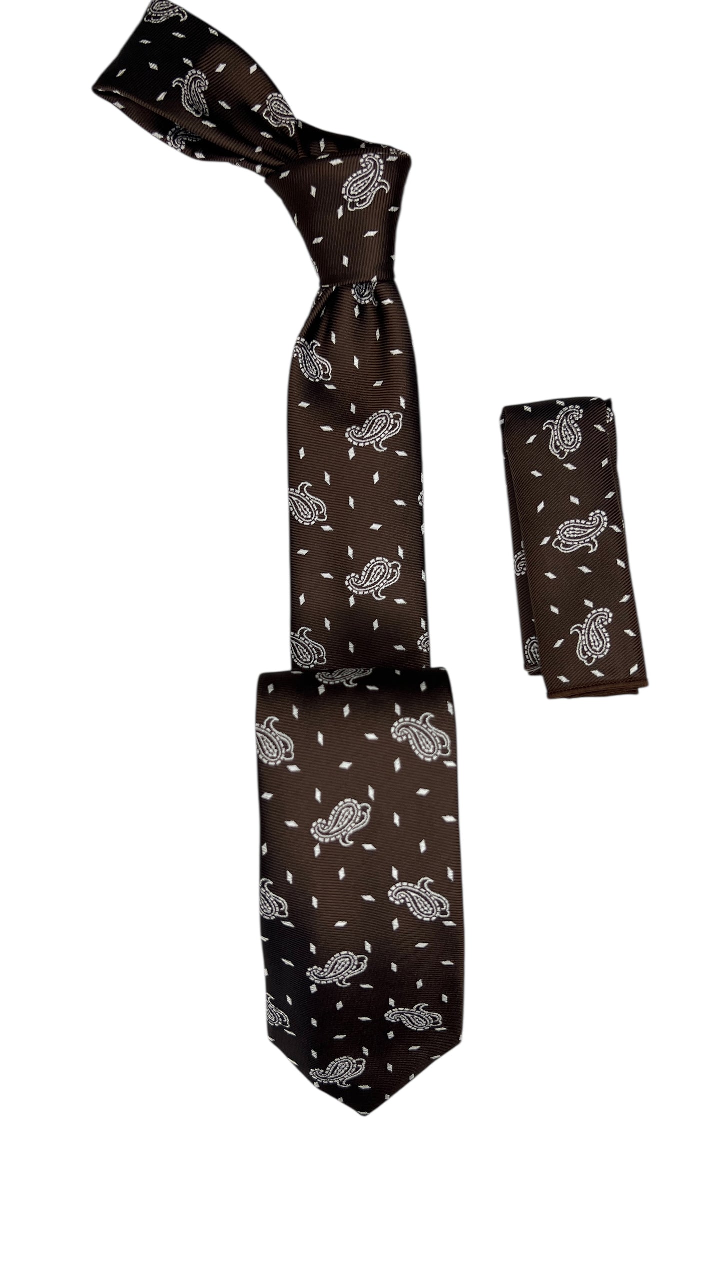 Jacquard Woven Tie with handkerchief 7cm brown