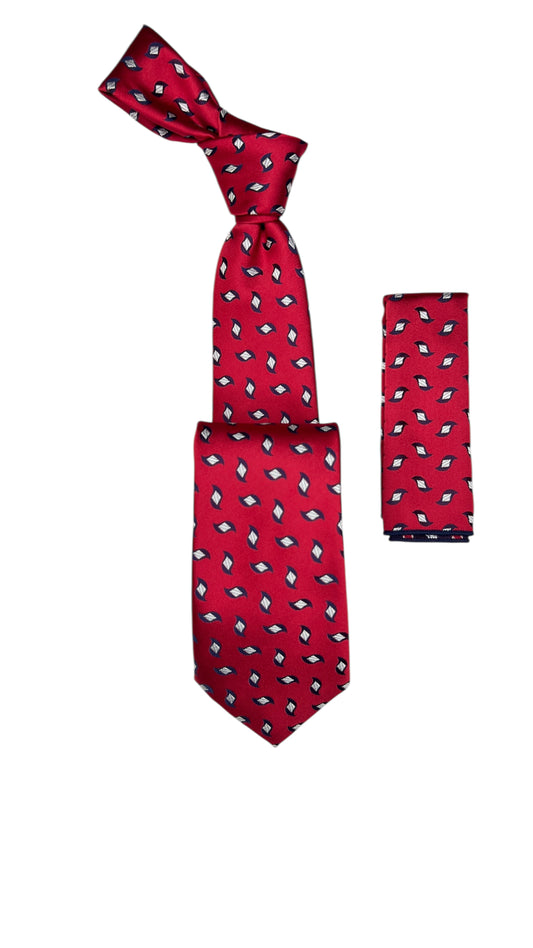 Jacquard Woven Tie with handkerchief 8cm Red