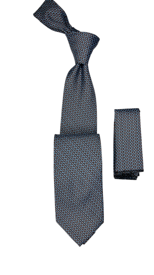 Jacquard Woven Tie with handkerchief 8cm grey