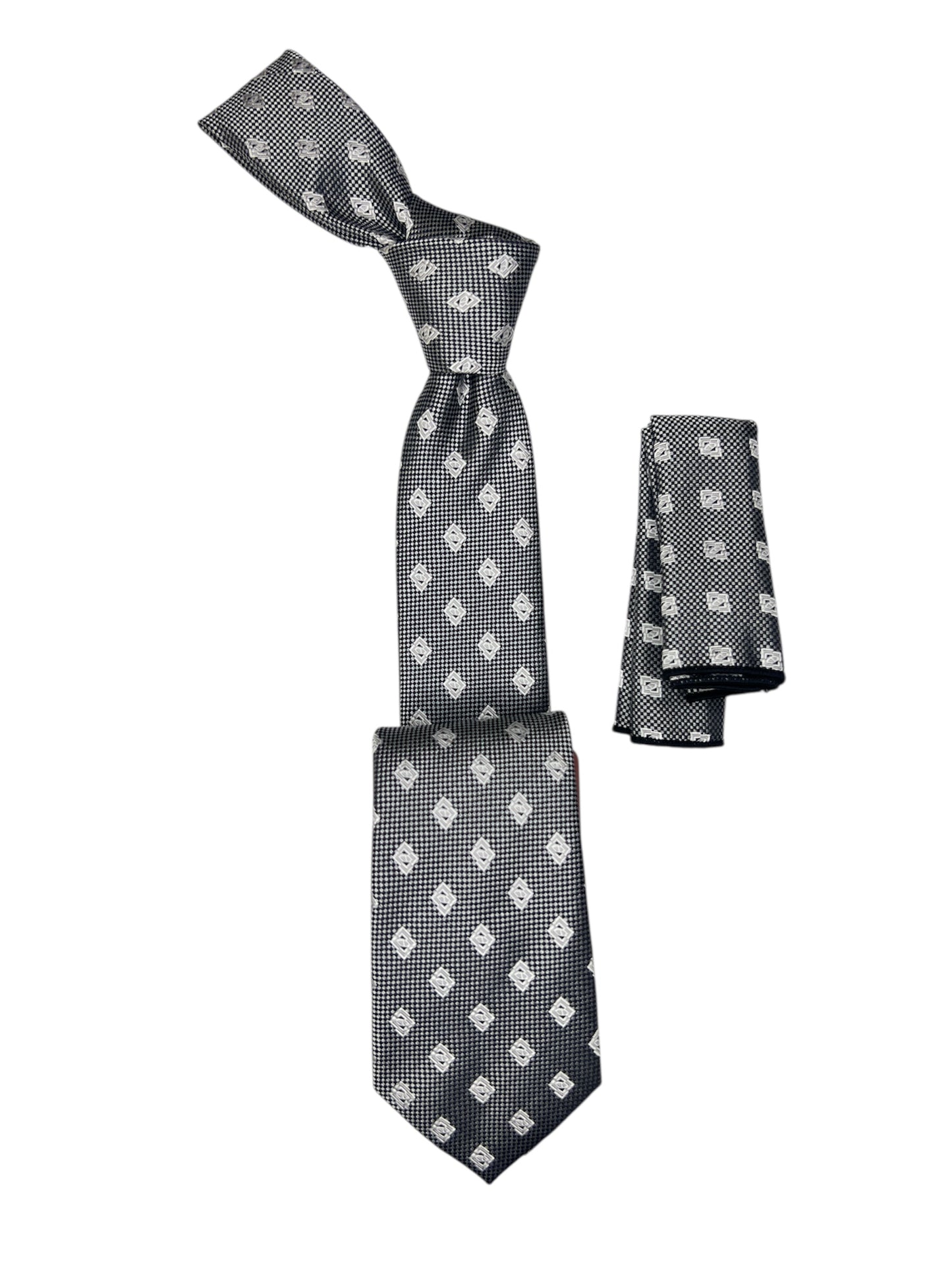 Jacquard Woven Tie with handkerchief 7cm grey