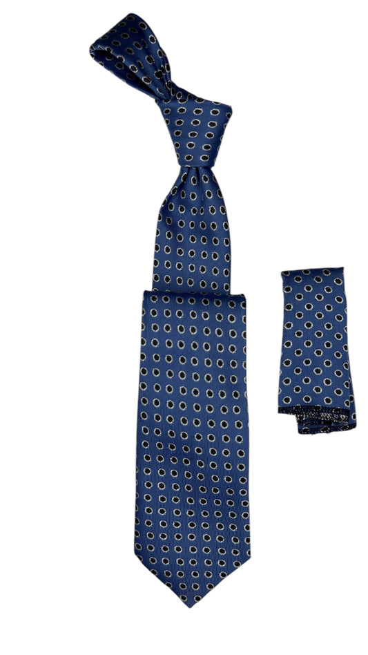 Dotted Tie with handkerchief 7cm navy