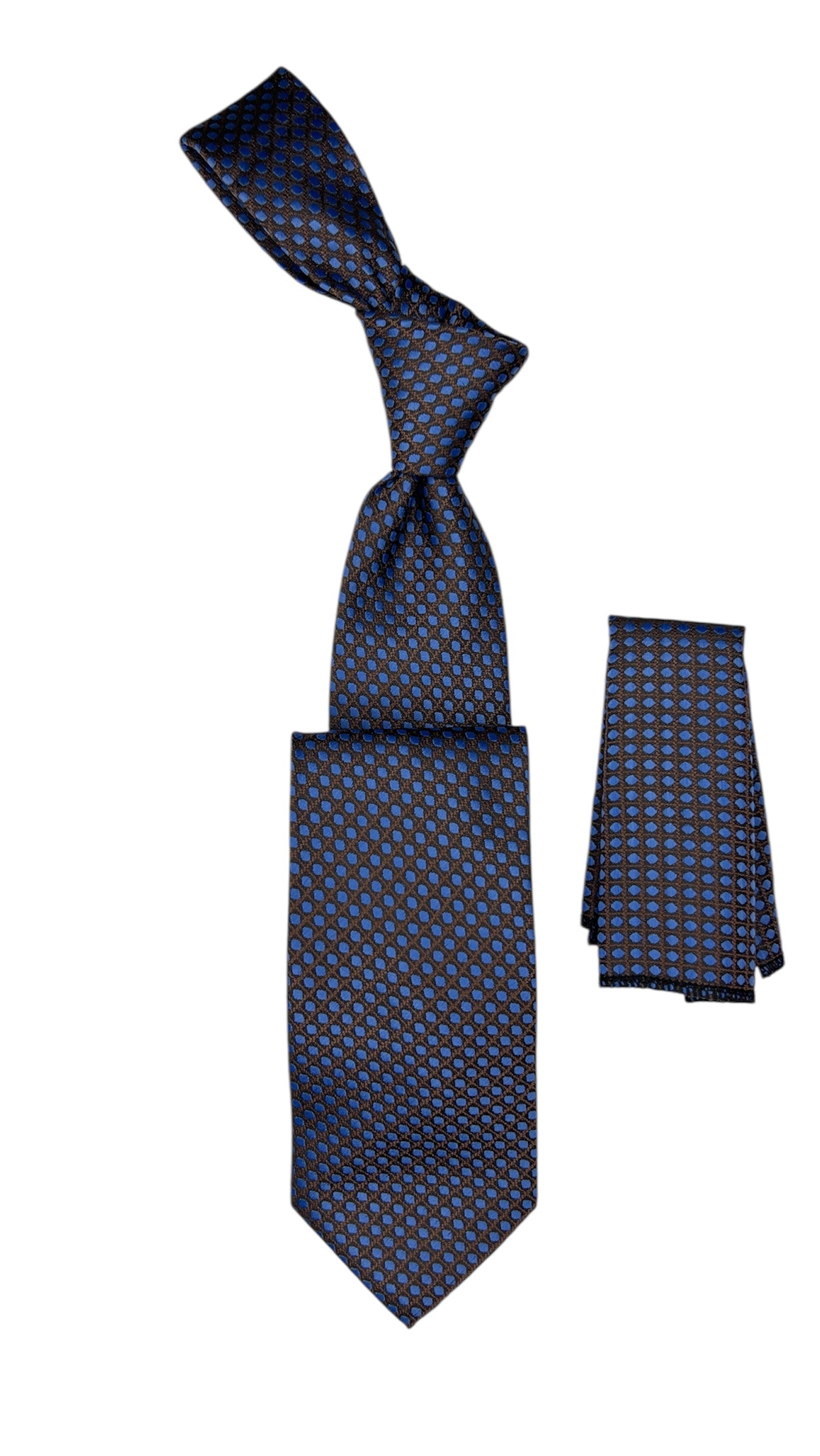 Jacquard Woven Tie with handkerchief 8cm Blue