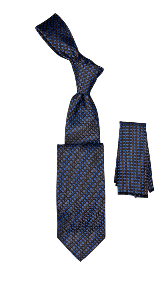 Jacquard Woven Tie with handkerchief 8cm Blue