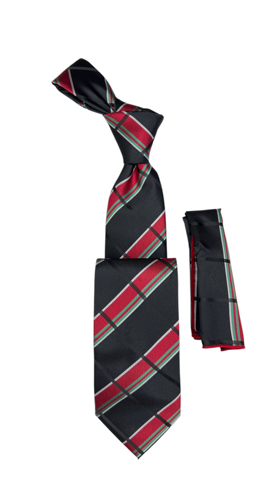 Jacquard Woven Tie with handkerchief 8cm Black