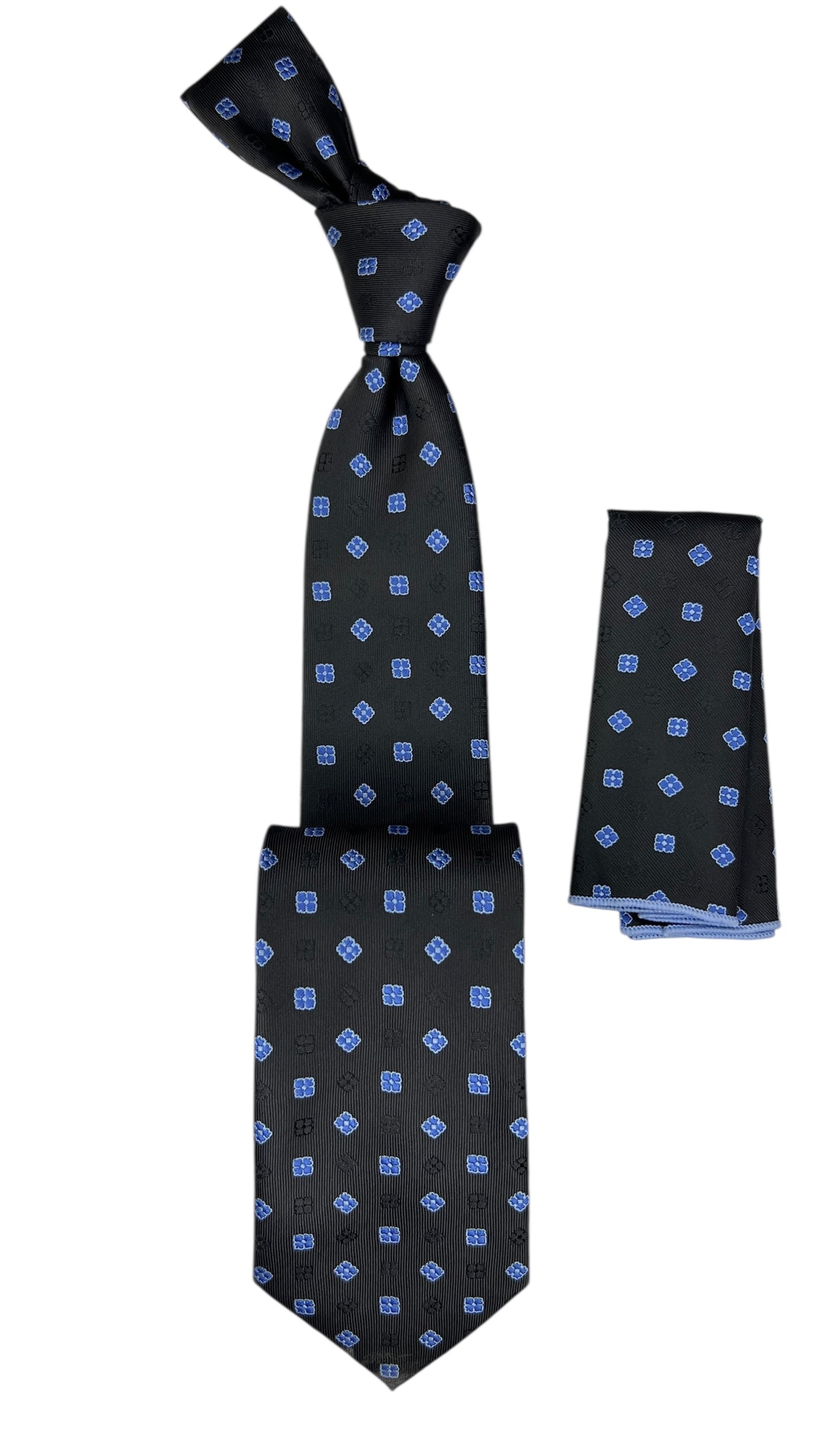 dotted Tie with handkerchief 8cm navy