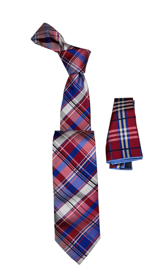 Jacquard Woven Tie with handkerchief 8cm Blue