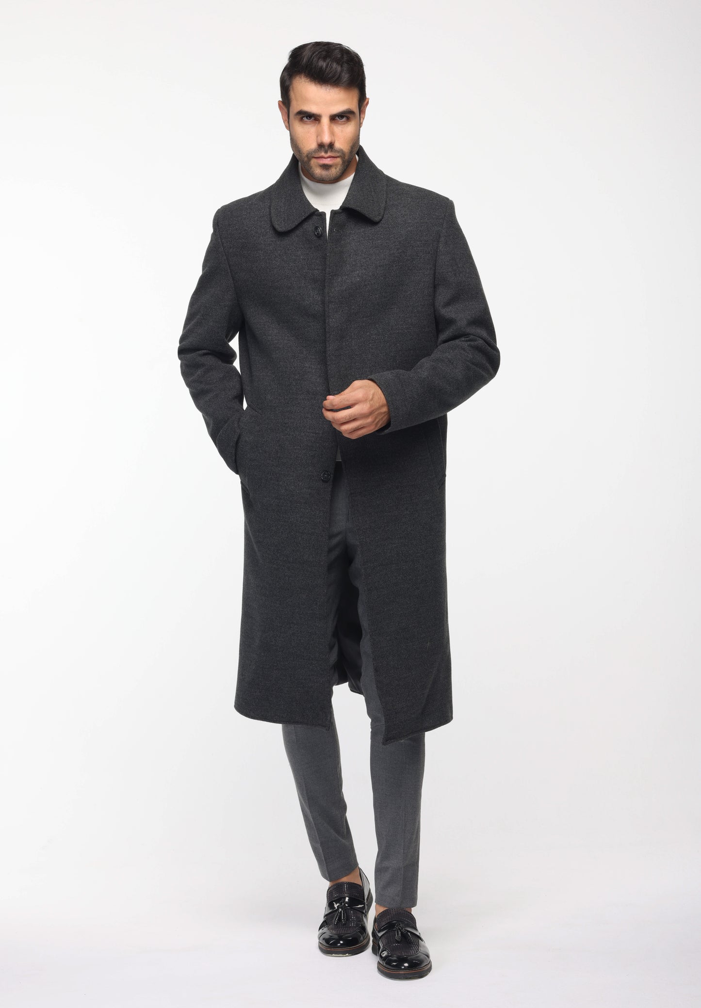 Long Classic Coat In Dark Grey