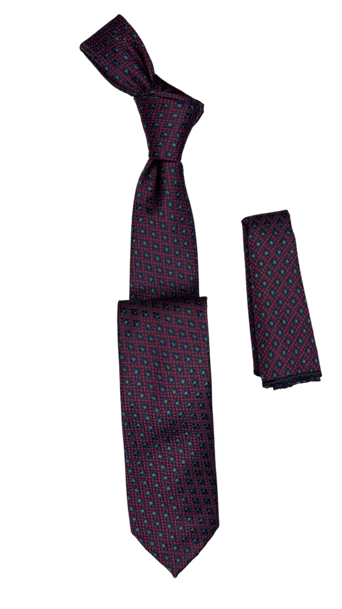 Jacquard Woven Tie with handkerchief 7cm burgundy