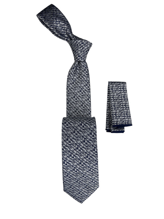 Jacquard Woven Tie with handkerchief 7cm grey