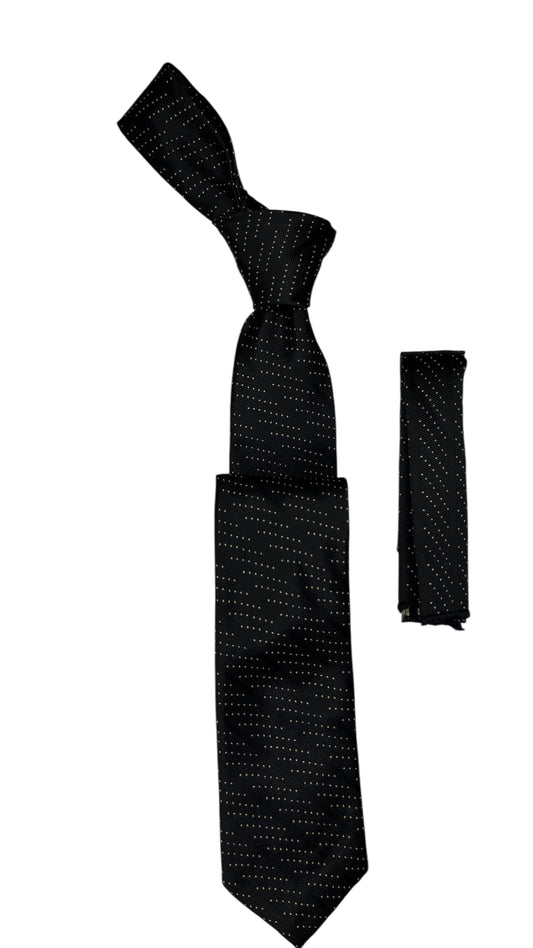 Jacquard Woven Tie with handkerchief 7cm black