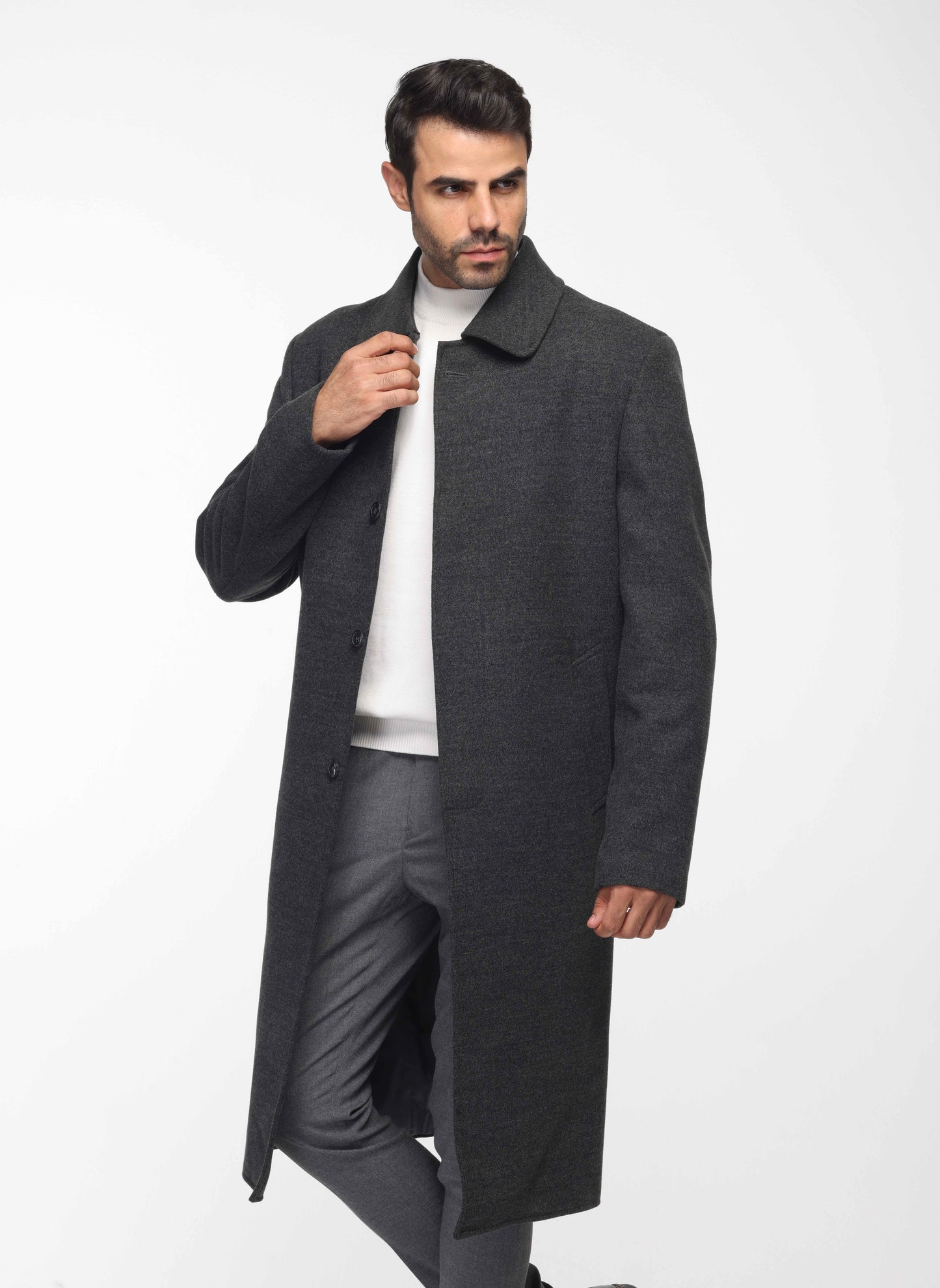 Long Classic Coat In Dark Grey