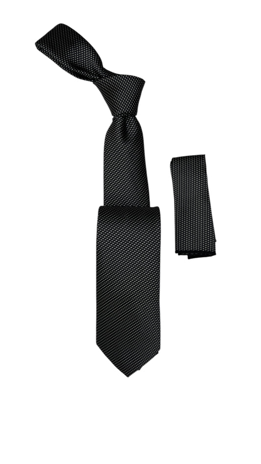 Doted Woven Tie with handkerchief 7cm black