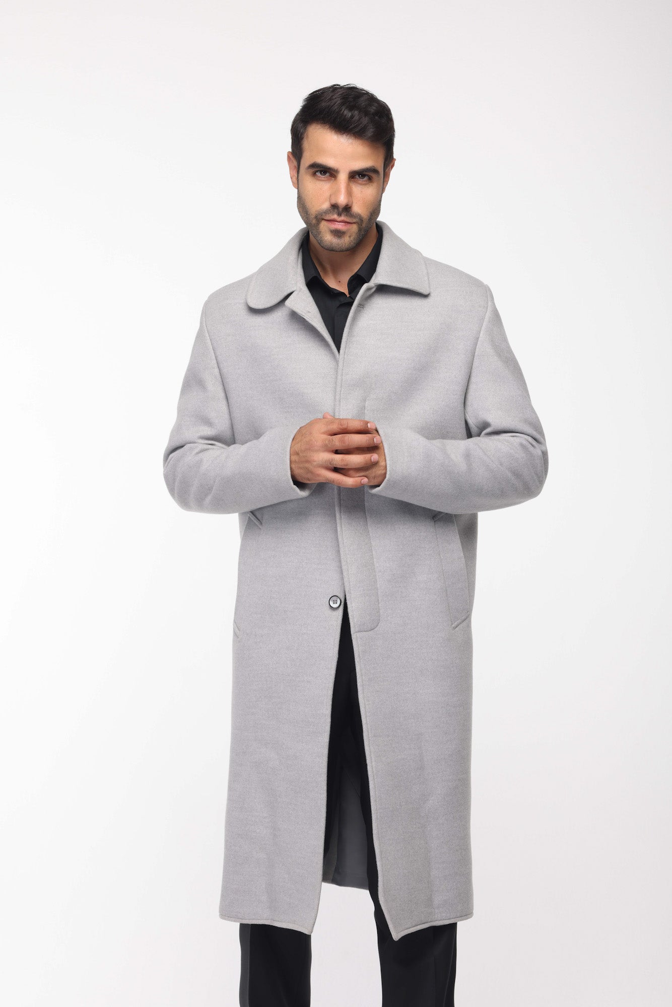 Long Classic Coat In Light Grey
