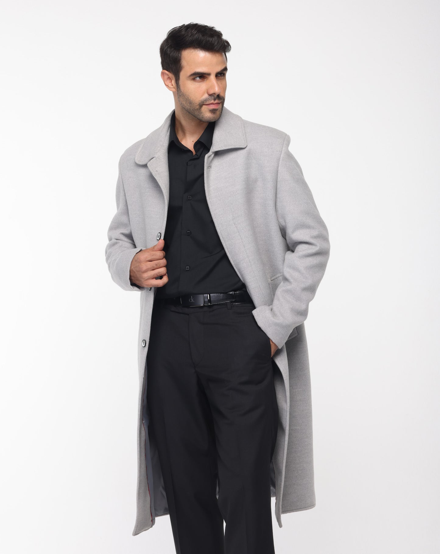Long Classic Coat In Light Grey
