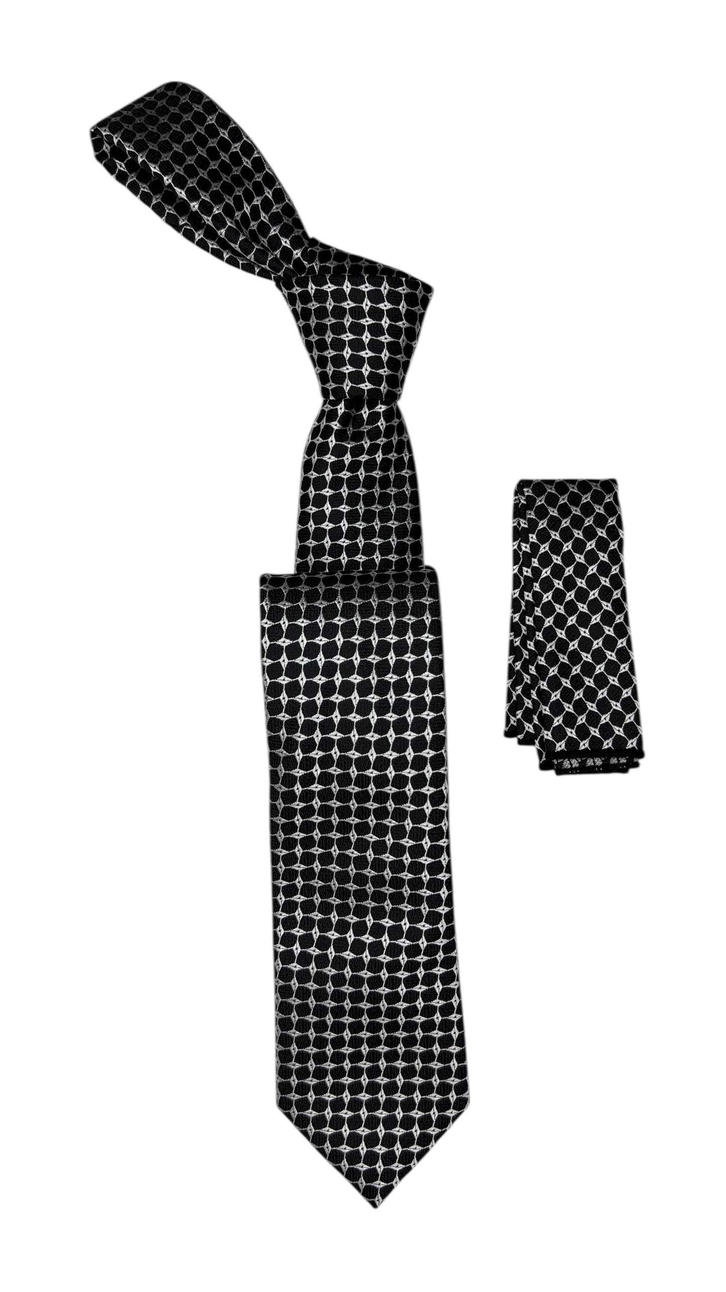 Jacquard Woven Tie with handkerchief 7cm black