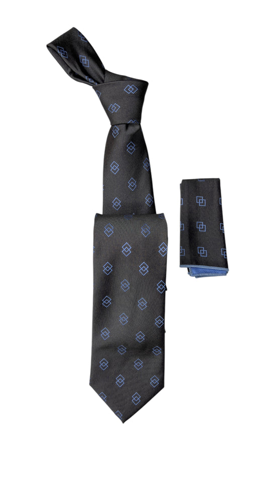 Jacquard Woven Tie with handkerchief 7cm grey
