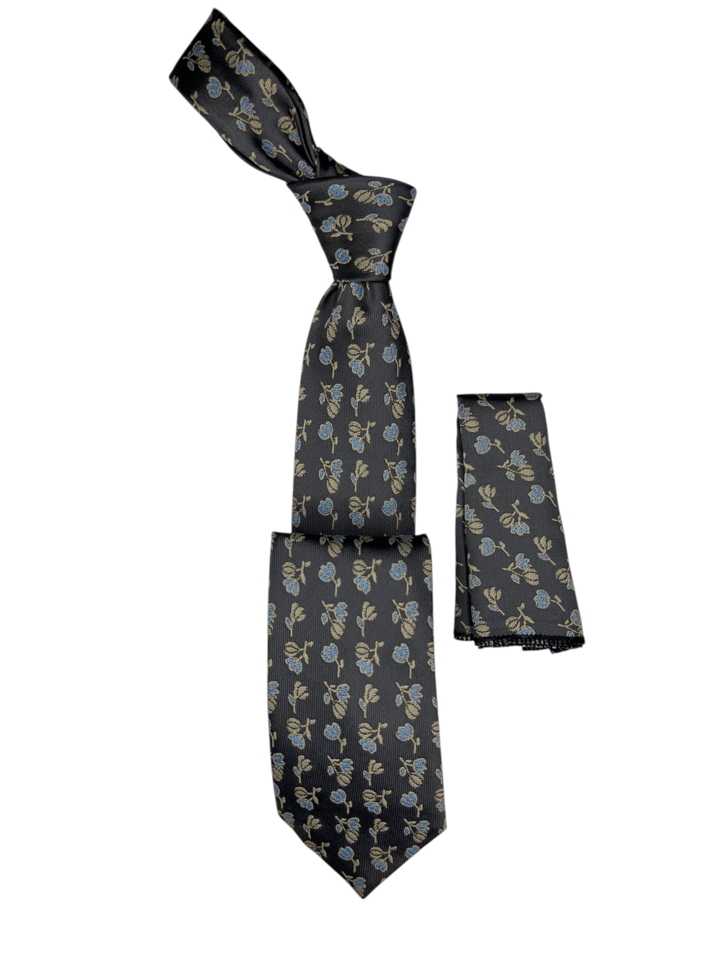 Jacquard Woven Tie with handkerchief 8cm grey