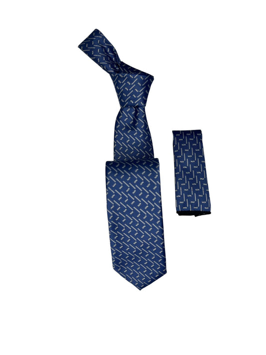 Jacquard Woven Tie with handkerchief 7cm Blue