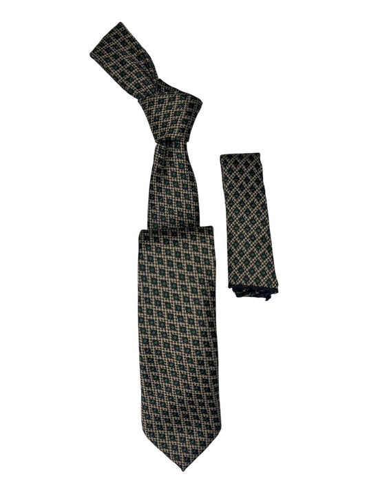 Jacquard Woven Tie with handkerchief 7cm beige