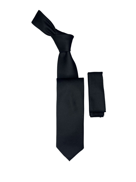Jacquard Woven Tie with handkerchief 7cm Black