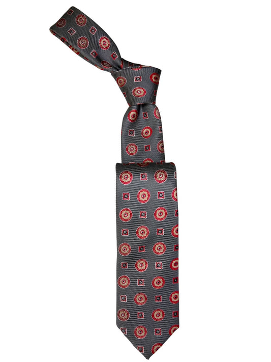 Jacquard Woven Tie 7cm grey and red