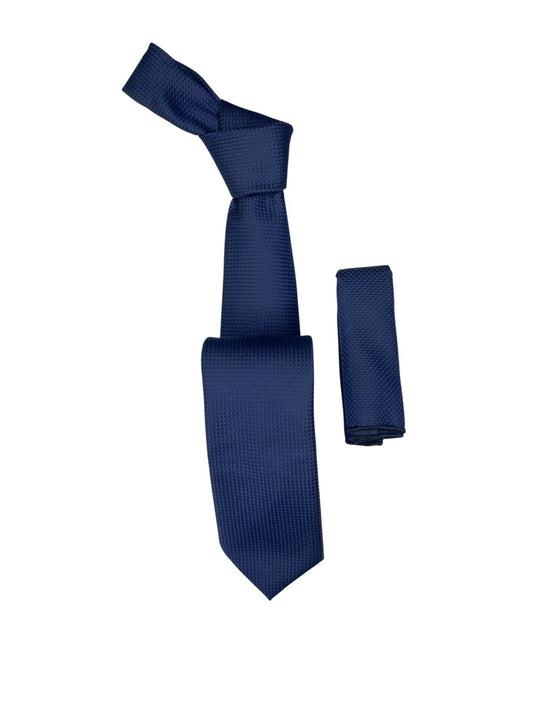Woven Tie with handkerchief 7cm Navy