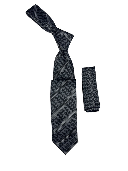 Jacquard Woven Tie with handkerchief 7cm Black