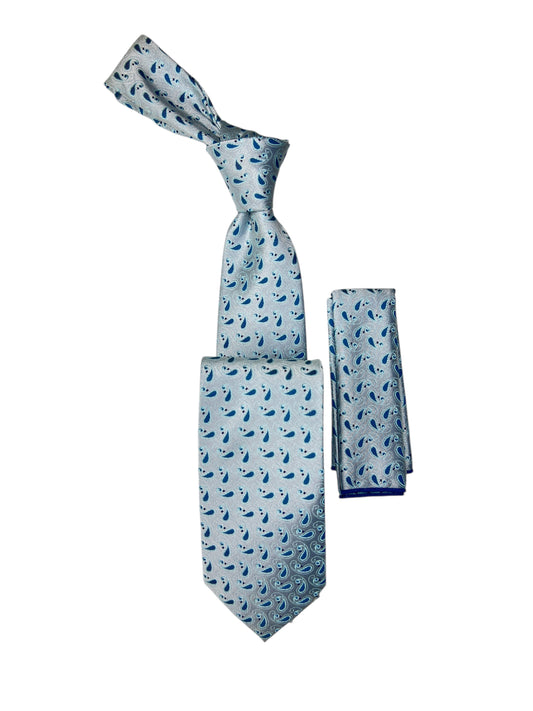 Jacquard Woven Tie with handkerchief 8cm Mint
