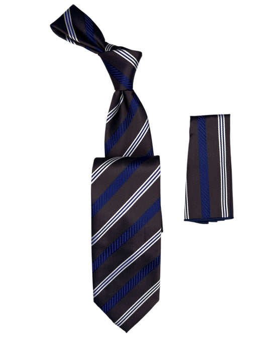 Jacquard Woven Tie with handkerchief 8cm Black