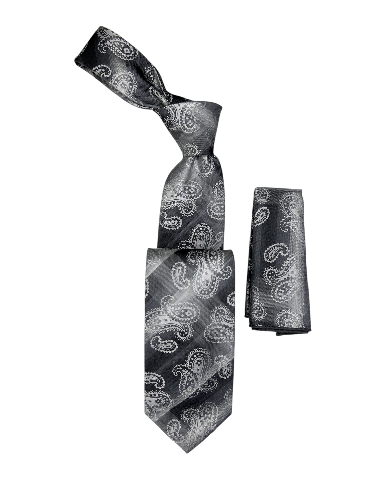 Jacquard Woven Tie with handkerchief 8cm grey